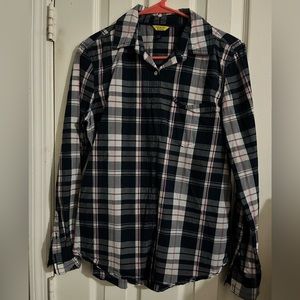 Navy & Pink Plaid Button Down Top